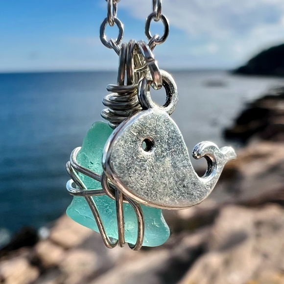 Hand Crafted Jewelry - Light Ocean Blue Whale Necklace